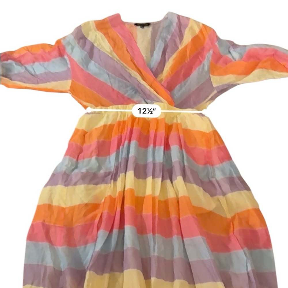 RTR Tara Jarmon Rainbow Colorful Stripey‎ 3/4 Sleeve Midi Dress Sz 38 / US 6 - Picture 12 of 13